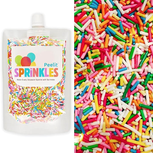 Peelit Rainbow Sprinkles Mix, 6oz | Edible Glitter Jimmies, For Cakes, Cupcakes & Cookies, Non-Melting Vibrant Colors, Resealable Bag