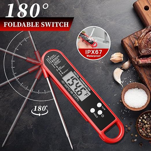 FDK Digital Meat Thermometer for Cooking and Grilling - Instant Read Food Thermometer with IP67 Waterproof, Strong Magnet and Calibration-Professional Kitchen BBQ Probe for Turkey, Steak, Men/Dad Gift