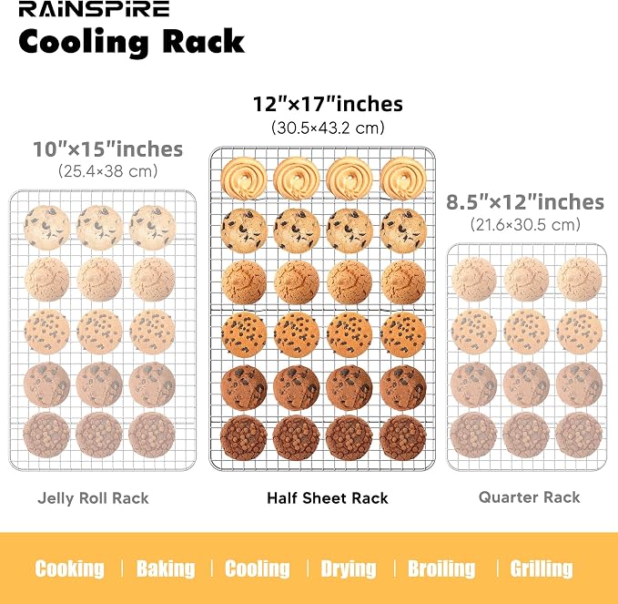 Rainspire Cooling Rack Stainless Steel, Heavy Duty Cooling Racks for Cooking and Baking, Oven Safe Wire Rack for Cooking, Baking Rack for Oven Cooking Fits Half Sheet Cookie Pan, 12" x 17", 1-Pack