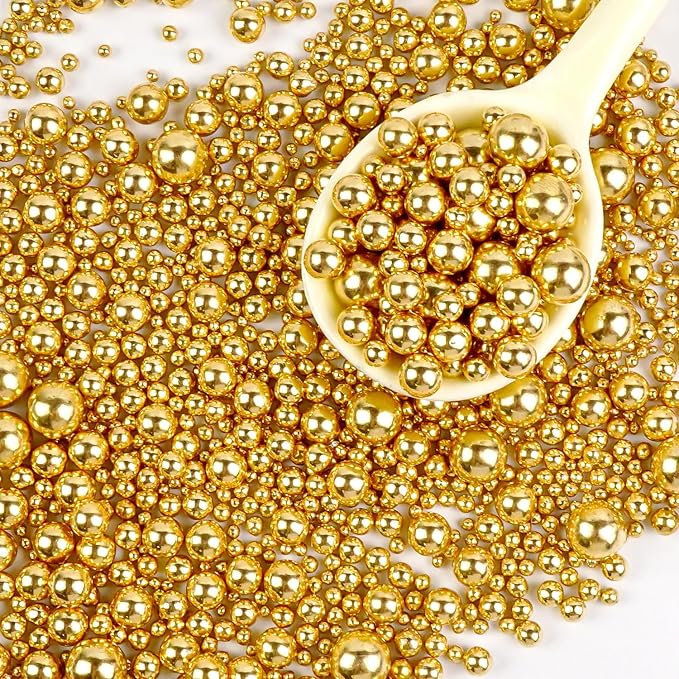Gold Pearl Sprinkles for Cake Decorating, Edible Sugar Pearl, 180g/6.35oz Mix Size, Edible Candy Pearl Cake Decorations, Cupake Toppers, Cookies, Easter Wedding Party Birthday Supplies