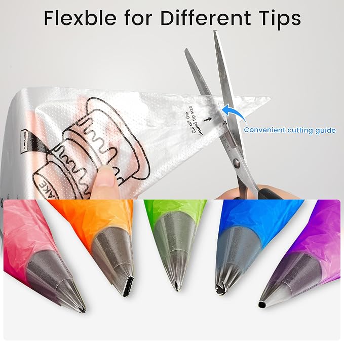 TOPULORS Disposable Piping Bags, 12"H 14" Full Size, 100PCS Pastry Bags with Twist Ties, Extra Thick Tear Resistant Non-Slip Tipless Icing Bags, Easy Squeeze for Cake Cookie Frosting Decoration
