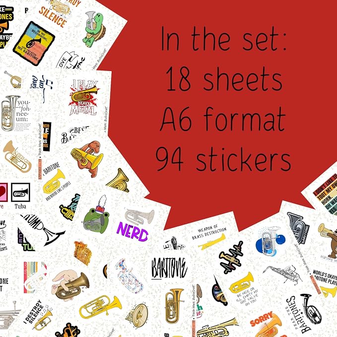 100Pcs Baritone Stickers for Water Bottle and Laptop - Baritone Party Supplies & Decorations, Waterproof Vinyl Decals, Musical Instrument and Band Stickers, Gifts for Women & Men