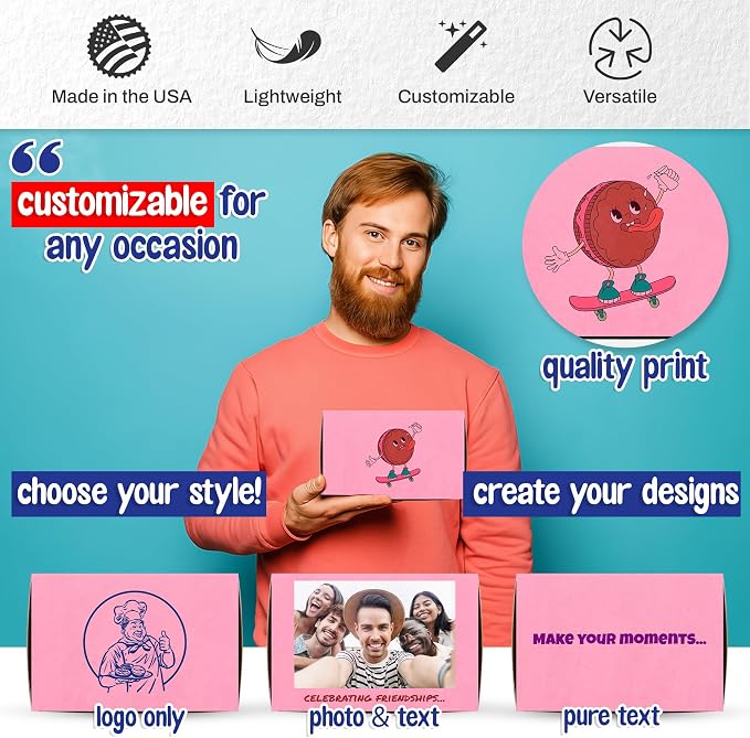 MT Products Custom Printed Pink Cupcake Boxes 8" x 5" x 3" - Personalized Disposable Bakery Boxes
