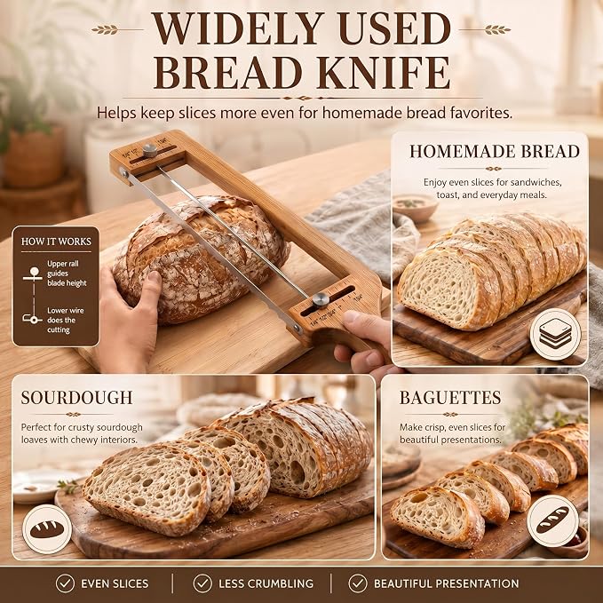 Bread Slicer-Adjustable Bread Knife with Bread Lame for Sourdough Bread | Bread Knife for Homemade Bread, Adjustable Bread Slicer, Bread Cutter with Slicing Guid,304 Stainless Steel Sharp Blades