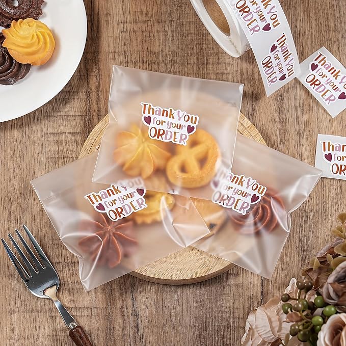 WRAPAHOLIC 1.8 x 1.1 Inch, 500 Total Business Stickers Roll- Brown Thank You for Your Order Text Design, Thank You Lables, Shipping Stickers for Party Decorations