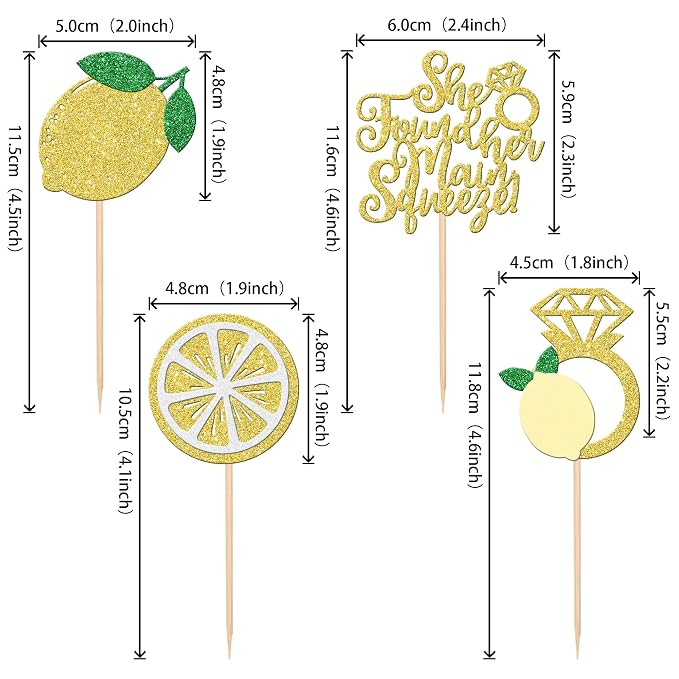 24 PCS Lemon Cupcake Toppers Glitter Lemonade Party She Found Her Main Squeeze Cupcake Picks for Lemon Theme Baby Shower Wedding Engagement Bridal Shower Birthday Party Cake Decorations Supplies