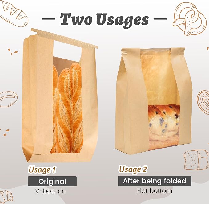 NPLUX 25 Pack Sourdough Bread Bags for Homemade Bread with Tin Tie Tab Lock Bakery Bags with Window kraft Bag for Toast Sandwich Cookie Snacks, Graduation Gift Bags(8.27x13.6x3.54In)