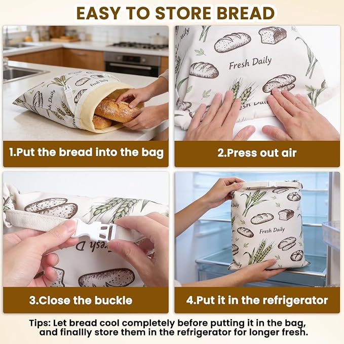 Beeswax Bread Bag for Homemade Bread Sourdough, 2 Pack Reusable Bees Waxed Infused Linen Wrap for Baguette Loaf Bread Freezer, Fresh Food Keeper Storage Container, Homesteading Essentials Ear of wheat
