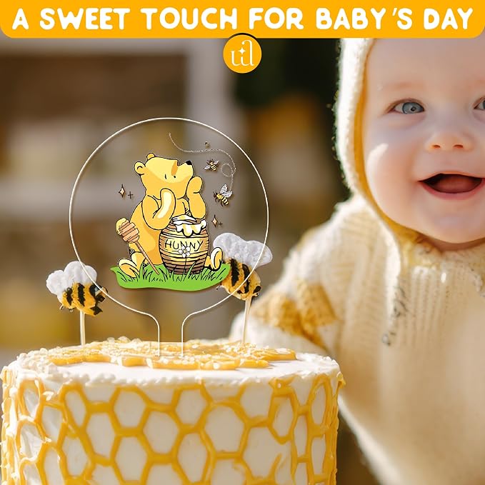 Woodamore Classic Pooh Baby Shower Cake Topper - Acrylic Cake Topper Baby Shower Decorations, Pooh Cupcake Toppers Winnie Birthday Decorations