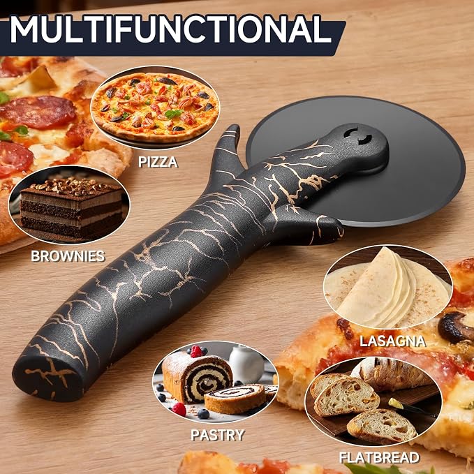 pizza cutter wheel with Removable and Washable Blade - Perfect for pizza Rolls, Pastry, Cheese, and cakes - Easy to Clean and Replace - Non-slip Grip for Smooth Cutting 8.47 Inches (Black)