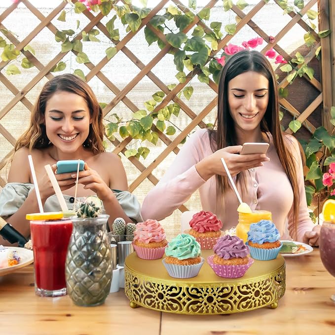 Wenqik 3 Pcs Cake Stand Set, 16" 14" 12" Gold Metal Round Cake Display Stands with Detachable Design for Dessert Cupcake Wedding, Birthday, Party, Event, Anniversary, Table Decoration