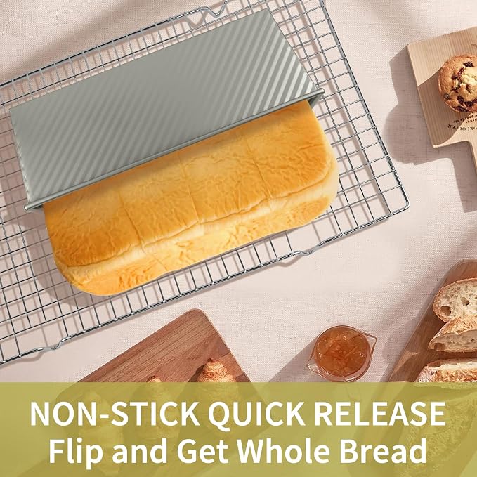 Large Loaf Pan with Lid, 2.2 LB Dough Capacity Loaf Pan, 13 x 5 Inch Baking Mold Non-Stick Bakeware Carbon Steel Bread Toast Mold with Cover for Baking Bread