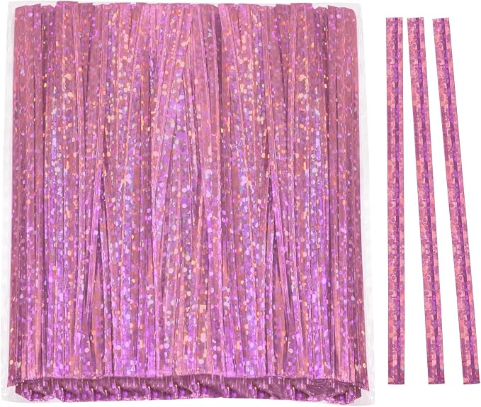Mini Skater 4" Metallic Twist Ties Foil Bread Ties for Packaging Bakery Candy Goodies Cookies Gift Cellophane Treat Bags Christmas Wedding Party Favor Supplies,500Pcs (Pink)
