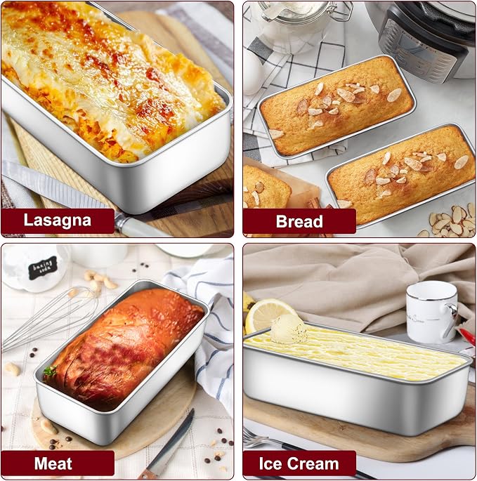 LIANYU 2 Pack Large Baking Loaf Pans Set, 12x5 Inch Stainless Steel Bread Pans, Metal Bakeware Set for Meatloaf, Sourdough Bread, Brownies, Healthy & Sturdy, Dishwasher & Oven Safe