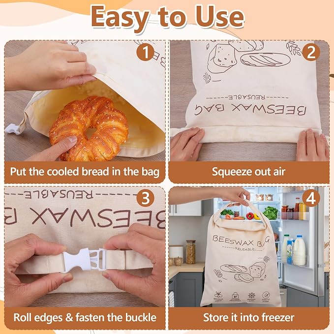 2-Pack 13x17 Inch Reusable Beeswax Bread Bags XL Linen Food Storage Bag for Sourdough & Homemade Bread, Freezer Safe, Eco-Friendly