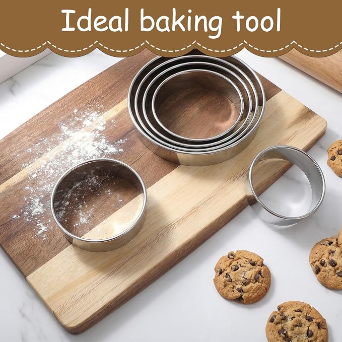 Cookie Shaper 6 Inch Cake Cutter Round 6 PCS Circle Cookie-Cutter Set Stainless Steel Biscuit Cutters for Baking Round Cookie Cutters for Cookies and Donuts (2, 3, 3.5, 4, 5, 6Inch)