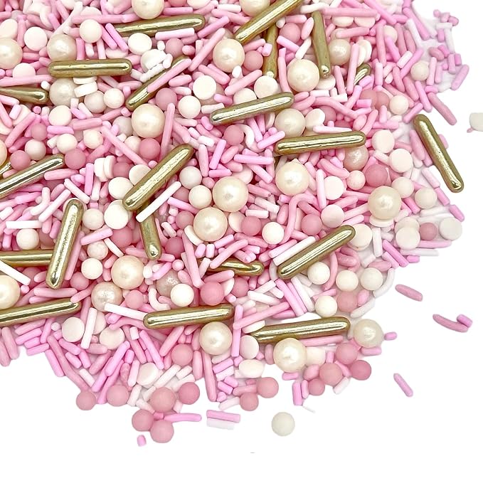 Manvscakes Sprinkles- Edible Cake and Cupcake Sprinkles with Assorted Shapes and Sizes for Parties, Metallic Sprinkle Mix for Cookies, Ice Cream, Cake and Cupcake Decorating, 4 oz (Pink Princess)