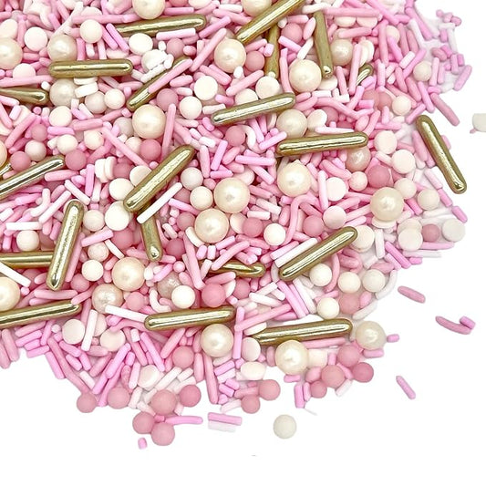 Manvscakes Sprinkles- Edible Cake and Cupcake Sprinkles with Assorted Shapes and Sizes for Parties, Metallic Sprinkle Mix for Cookies, Ice Cream, Cake and Cupcake Decorating, 4 oz (Pink Princess)