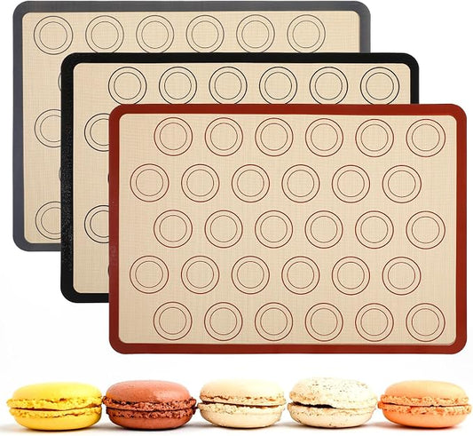 3Pcs Macaron Silicone Baking Mats 16.54 x 11.61Inch Macaron Baking Mat Non Stick Macarons Mat for Macarons, Cookie, Pastry, 1/2 Sheet Size