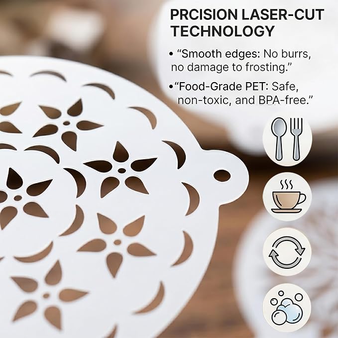 Cake Stencils Set 24 Templates - Happy Birthday, Love, Hearts, Floral - Reusable Laser-Cut for Fondant Buttercream Painting, Baking & DIY Decor (Art Deco)