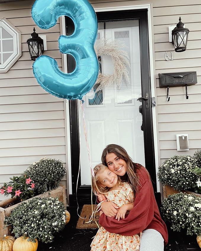 Pearlescent Blue 3 Balloon, Number Balloons 40 Inch, 3rd Birthday Decorations for Kids Girls Boys, Men Women Party Supplies for Party Decorations, Number 3 Balloon