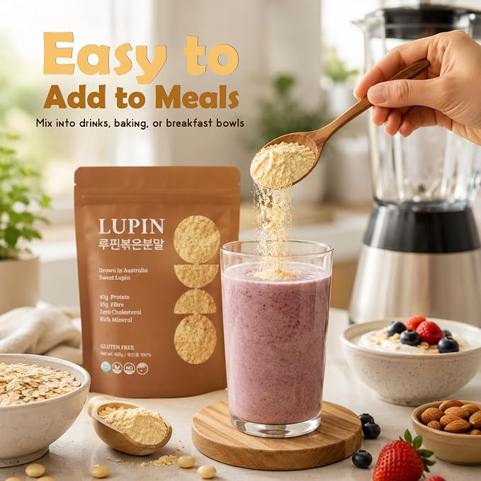 Lupinery Roasted Lupini Beans Flour Powder | 100% Australian Lupin 400g | High Protein Gluten Free Flour Alternative | Low Carb Plant Based Ingredient for Bread Smoothies Cooking and Baking