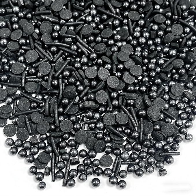 Sentovac Black Sprinkles Edible Black Round Confetti Jimmies Pearls for Cake Decorating Candy Cupcake Cookie Baking Donuts Ice Cream Dessert Halloween Christmas Decorations