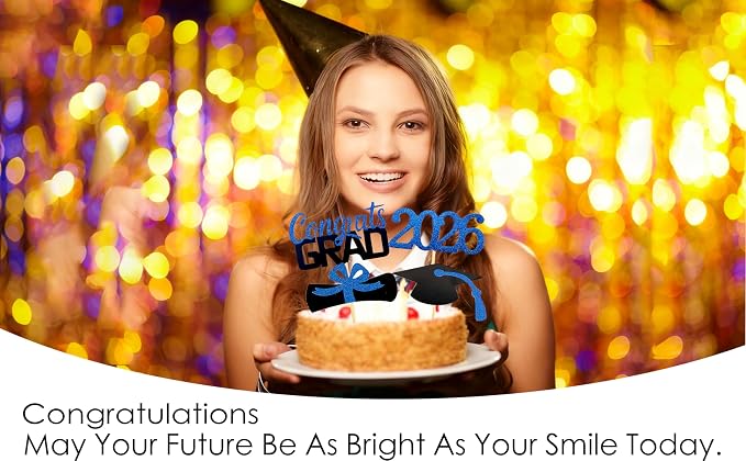 YuBoBo 2026 Graduation Cupcake Toppers, 48 PCS Food/Appetizer Picks For Graduation Party Mini Cake Decorations, Diploma, 2026, Grad Cap Set 48 Pieces (02 Blue)