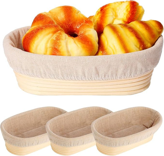 4 Pieces Oval Bread Banneton Proofing Basket 10 Inch Rattan Sourdough Bread Baskets Banneton Dough Proofing Bowls with Liners and Scatters for Home Sourdough Baking(Oval)
