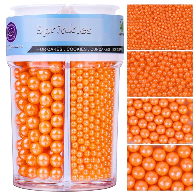 Halloween sprinkles for Cake Decorating, 7.8oz Orange Pearl Sprinkles 4 Sizes Mix for Cake Cupcake Cookie Baking Donuts Ice Cream Toppings