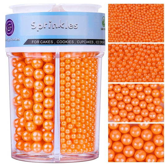 Halloween sprinkles for Cake Decorating, 7.8oz Orange Pearl Sprinkles 4 Sizes Mix for Cake Cupcake Cookie Baking Donuts Ice Cream Toppings