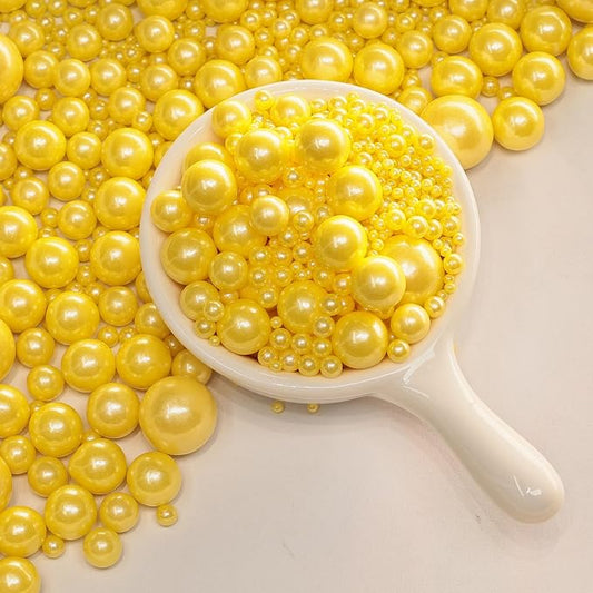 Edible Pearl Sprinkles, Lemon Yellow, 26 Colors Mixed Size | Sugar Pearls, For Cakes, Cupcakes, Cookies, Donuts & Ice Cream, Gluten Free, Food Grade, Wedding & Valentine's Day Decoration