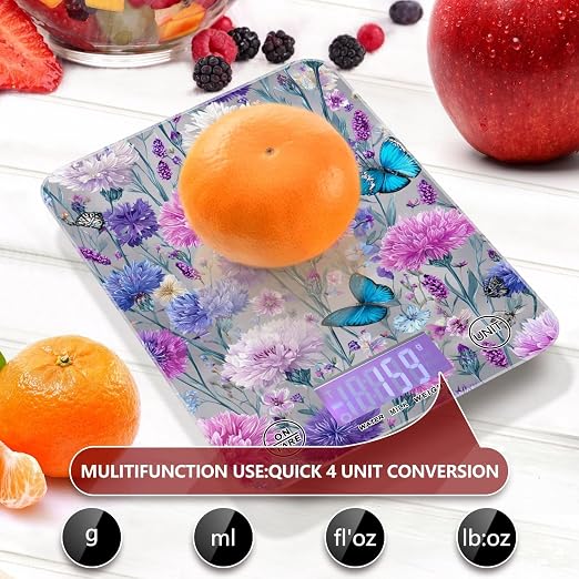 Food Scale Kitchen Scale Food Weight Scales Digital Weight Grams and Ounces Small Electronic Food Scale for Baking Cooking Grey Pink Corflower Butterfly
