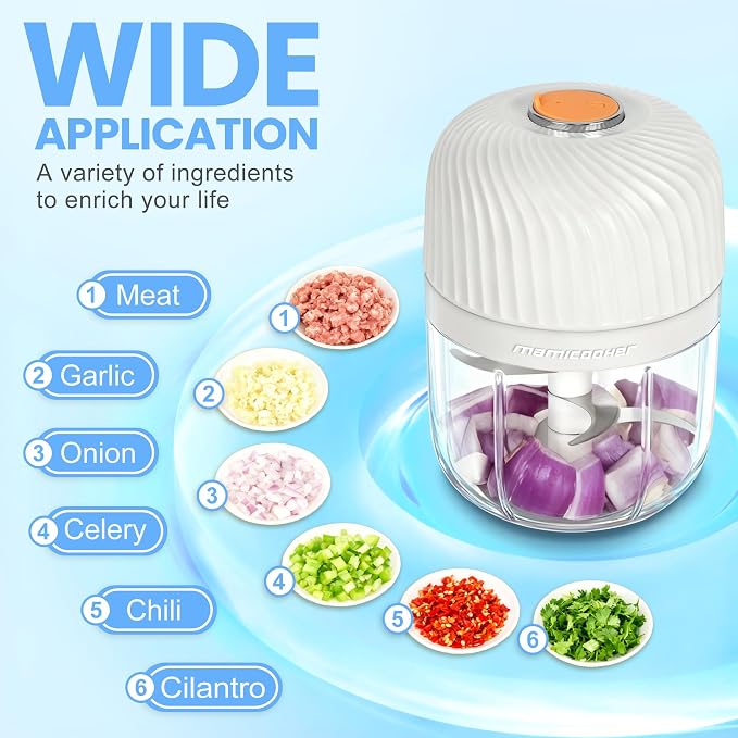Electric Garlic Chopper 350ML, Mini USB Rechargeable Veggie Chopper, Cordless Garlic Mincer Onion Chopper Food Chopper for Ginger Chili Meat Sauce, Wireless Food Processor, White