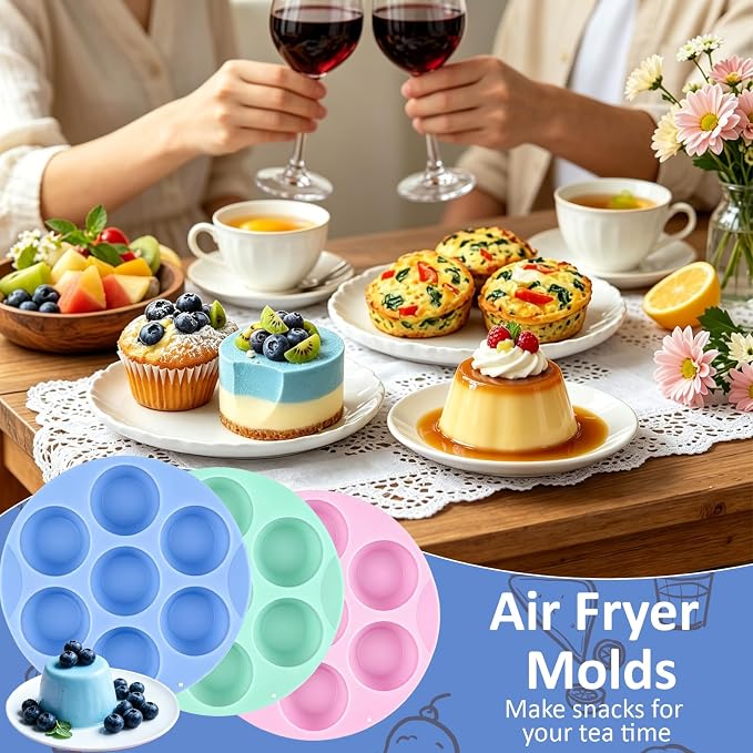 Silicone Egg Bite Molds 3Pc Air Fryer Muffin Pan Air Fryer Egg Mold Silicone Cupcake Molds for Airfryer Nonstick Silicones Mini Muffin Mold for Eggs Bite Hamburger Bun Tart Bread Cupcake