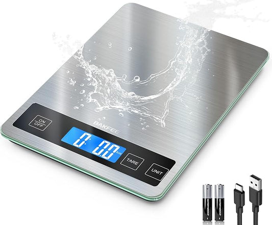 Food Scale, 33lb Digital Kitchen Scale with Stainless Steel & Tempered Glass, USB Rechargeable, 1g/0.05oz Precise Weighing, Splash-Resistant and Sturdy Surface, for Cooking, Baking, Weight Loss