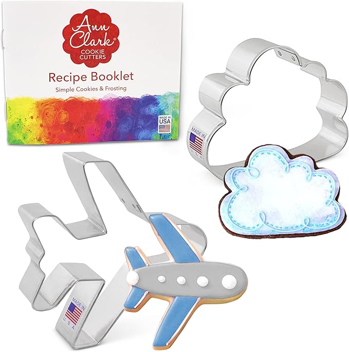 Ann Clark Air Travel and Flying Cookie Cutters 2-Pc Set (Airplane, Cloud) Made in USA