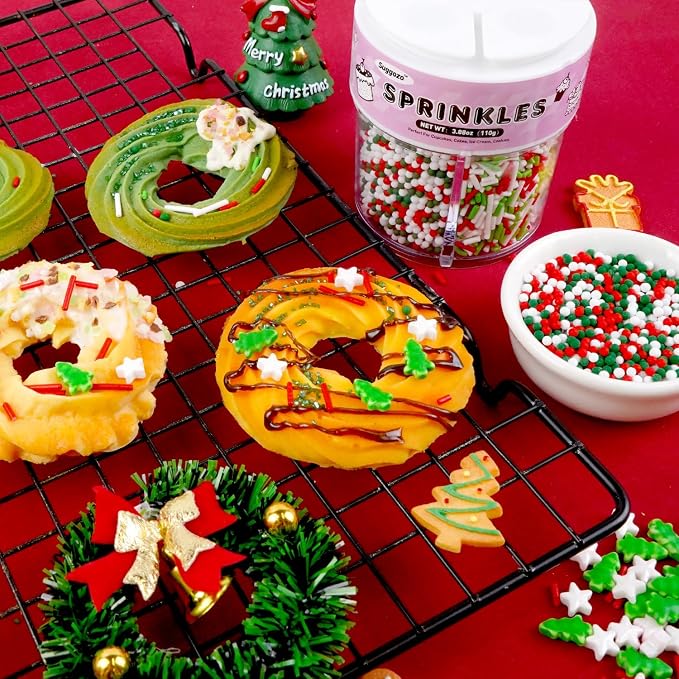 Suggozo Christmas Sprinkles, Edible Sprinkles for Cake Decorating, Christmas Cookies, Cupcakes, Cakes & Holiday Desserts, 110g/3.88oz
