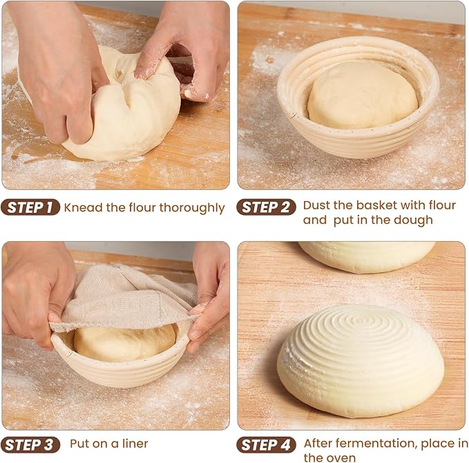 5 Inch Banneton Bread Proofing Basket Set of 6, Kikcoin Mini Sourdough Bread Baking Supplies, Small Banneton Basket Proofing Baskets for Sourdough Bread Baking