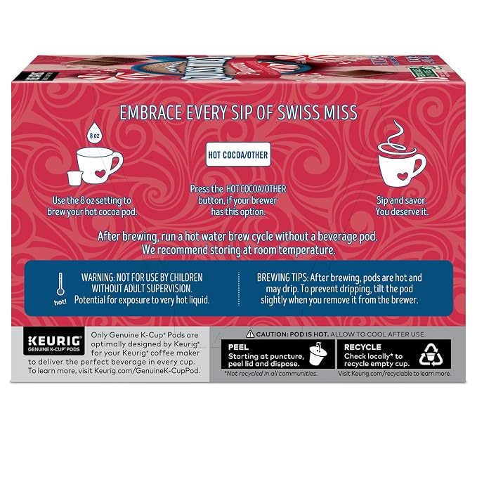 Swiss Miss Peppermint Hot Cocoa, Keurig Single-Serve K-Cup Pods, 60 Count (6 Packs of 10)