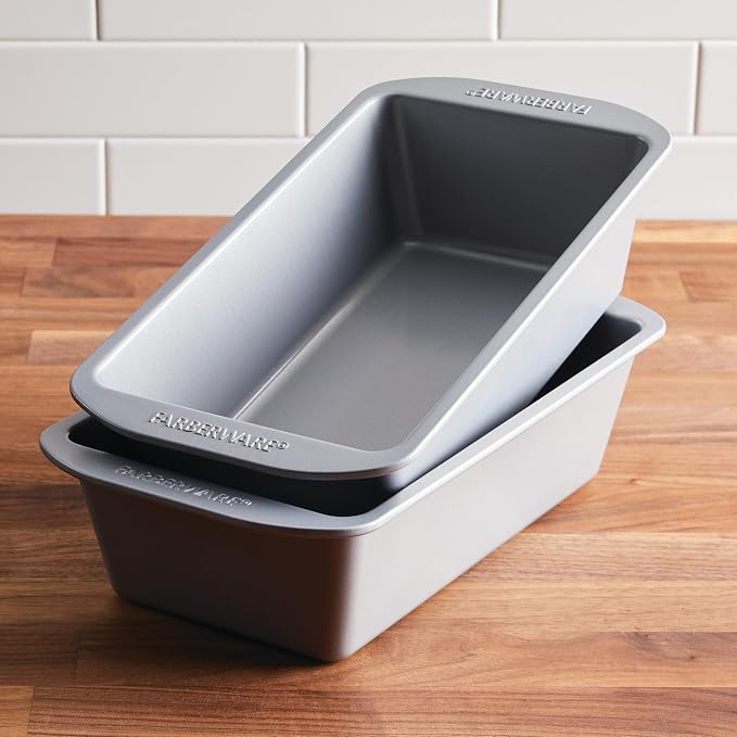Farberware GoldenBake Bakeware Nonstick Meatloaf/Loaf Pan Set, Insulated, Two 9-Inch x 5-Inch, Gray