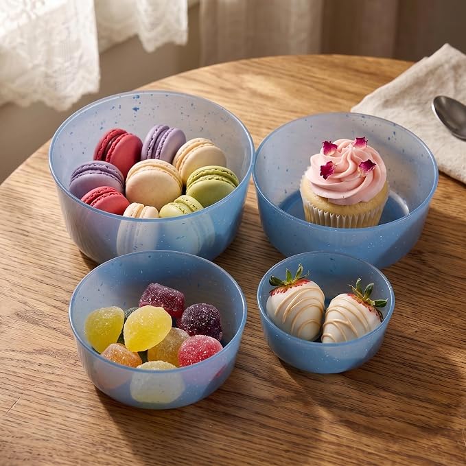 4Pcs stackable Plastic Bowls with Lids Set for Kitchen, Safe BPA Free Non Toxic Serving Bowl Bowls small