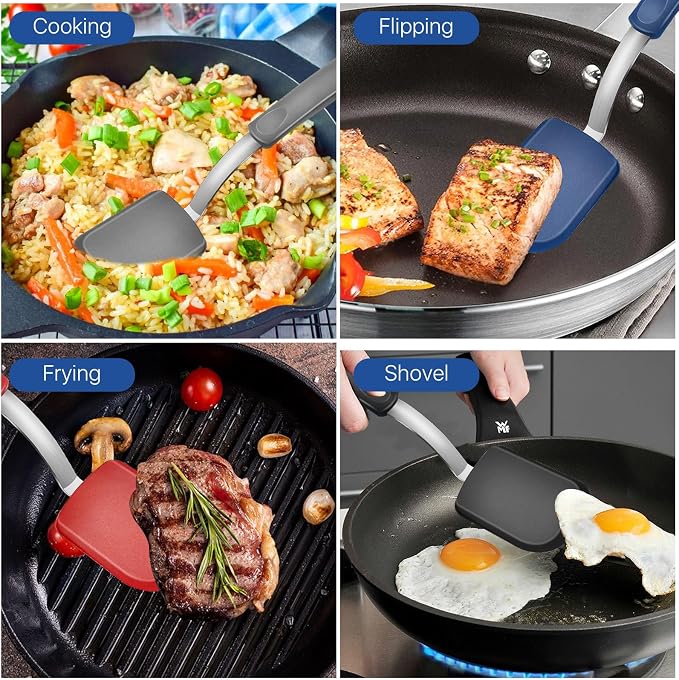4 pcs Silicone Spatula, Heat Resistant Silicone Cookie Spatula Turner, No Scratch Flipper Baking Utensils, Small Spatulas Turner for Nonstick Cookware, Pancake (Gray, Blue, Black, Red)