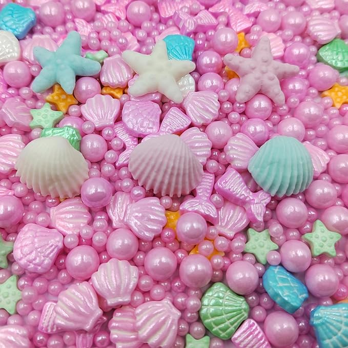 Homankit Mermaid Sprinkle Sweets Sprinkles for Baking Dessert Cupcake Cake Topper Starfish Shell Pearl Mermaid Candy Mix 3.53 Ounces