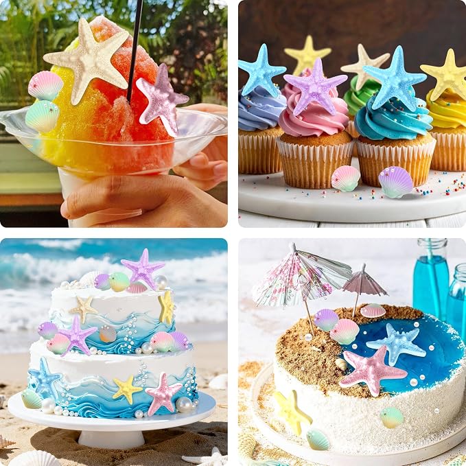 Seashell Cake Topper Starfish Cupcake Toppers Ocean Cake Decorations Under the Sea Beach Themed Cupcake Topper for Summer Hawaiian Birthday Party Supplies