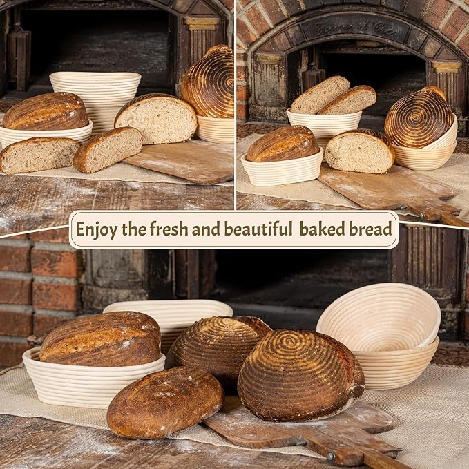 Banneton Bread Proofing Basket 2 pack 9.5 inch Oval Basket with Liner, Bread Proofing Basket Perfect for Professional & Home Sourdough Bread Baking, Artisan Sourdough Bread (Set of 2 pack 9.5" Oval)