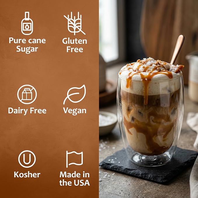 Syruvia Coffee Syrup, Salted Caramel Flavored Syrup for Drinks, Lattes, and Desserts – 25.4 fl oz - with Pump