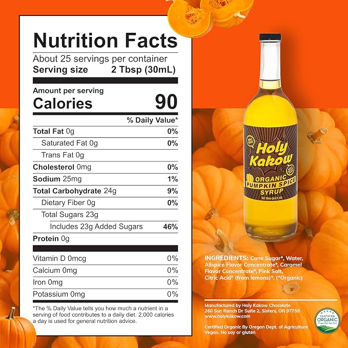 Holy Kakow Cafe Organic Orange Syrup - Orange Syrup, Coffee Syrup, Organic Syrup For Coffee, Syrup For Coffee, Add To Latte, Cocktail And Shake, Real Food Ingredients, Specific Flavor - 750Ml