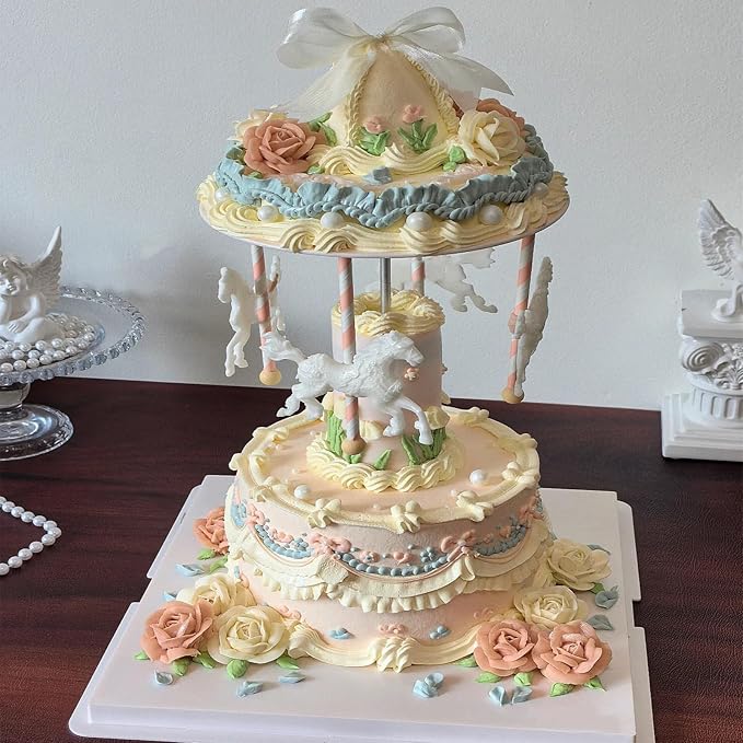 Rotating Cake Stand,Electric Carousel Cake Kit,Floating Cake Stand,Hanging Decorative Cake Kit,Cake Decorating Stand,Reusable Cake Support for DIY, Birthday Party, Wedding, Graduation, Baby Shower