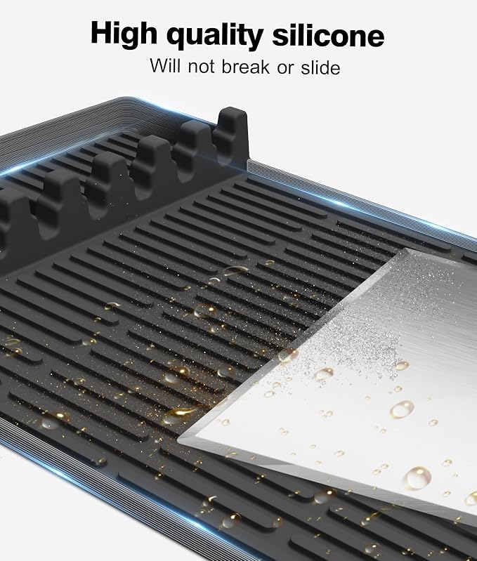 Silicone Griddle Tools Mat for Blackstone - Large Silicone Spatula Mat with Drip Pad - Griddle Mats BBQ Grill Accessories - Blackstone Griddles Accessories, Gifts for Men(Black)